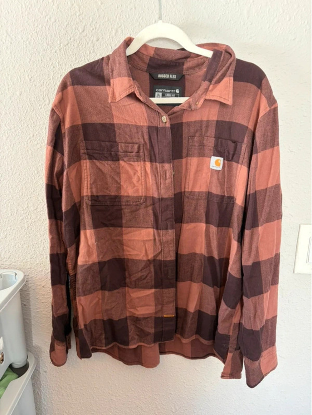 Carhartt Women's Rugged Flex Loose Fit Pink Flannel size XL (16-18)